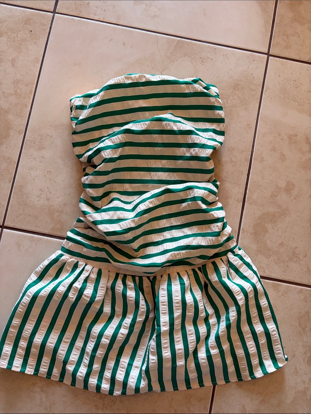 Princess Polly Green and White Striped Strapless Romper
